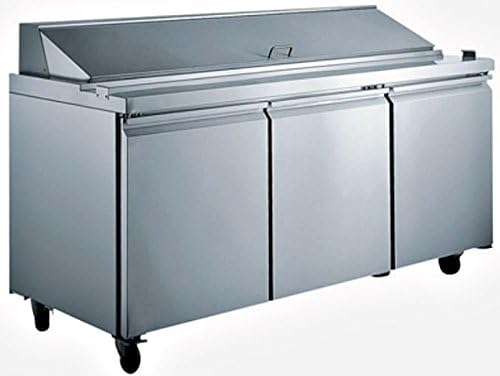 Salad Sandwich Mega Top Commercial Prep Table 70" L - 30 Pans - Refrigerated - 3 Doors - 15.5 Cu. Ft. - Wire Shelves - 304 Stainless Steel - SCLM3-sds