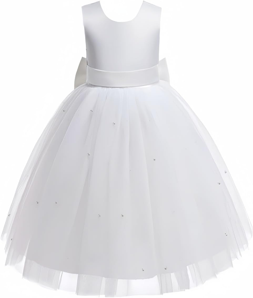 Flower Girls Wedding Dress Princess Birthday Party Satin V-Back Ball Gown Prom - Image 2