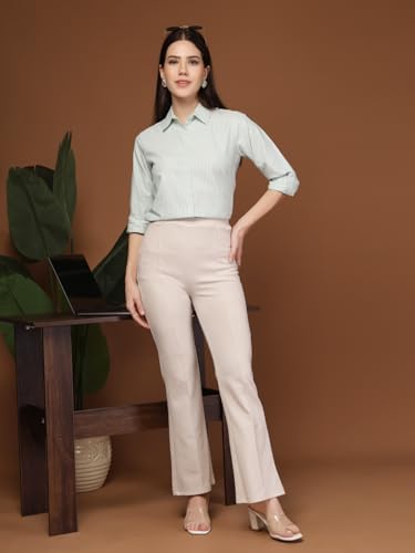 Image of Style Quotient Women Gray and White Cotton Stripe Smart Casual Shirt