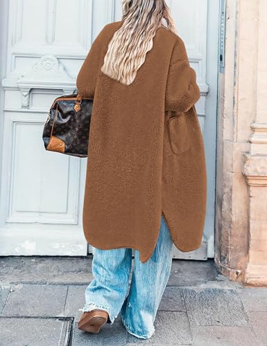 Poetsky Womens Winter Teddy Faux Fur Coats Warm Button Down Fuzzy Fleece Long Jacket Outerwear Outfits4