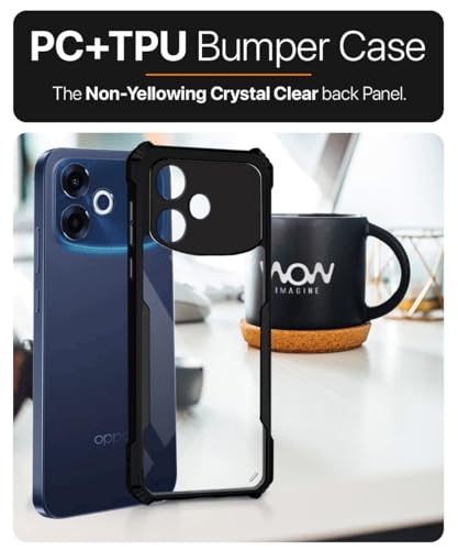 Image of WOW IMAGINE Shock Proof Clear Back Case Mobile Cover for Oppo F33 Pro 5G (Hard | Hybrid PC + TPU | Full Armour Device & Camera Protection | Black)