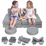 MeMoreCool Kids Play Couch, Modular Toddler Sofa Chair for Playroom, 8-Piece Fold Out Bed Baby Couch Play Set, Children Convertible Foam Sofa for Girls Boys, Grey