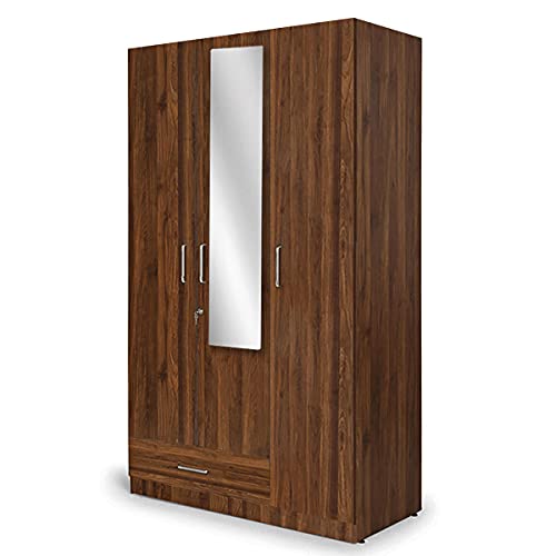 Image of Wakefit Wardrobe | 1 Year Warranty | Engineered Wood Almirah, Cupboard for Clothes Storage | 3 Door, Mirror, 1 Drawer, 1 Hanging Space | Cashmere - Columbian Walnut