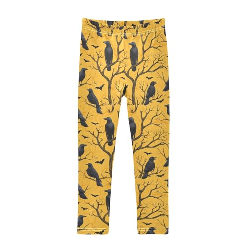 senya Girls Printed Leggings Yoga Pants Crow Branch Bat Pattern for Kids in 4t to 10 Years, 4T