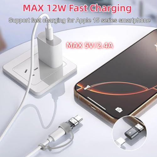 Image of Verilux MAX 12W Type C to Lighting Connector with Lanyard Holes, Translucent C Type Male to Lighting Female Adapter with 480Mbps Data Transmission for iPhone 17 /16 /15 Series, No Support OTG /Audio