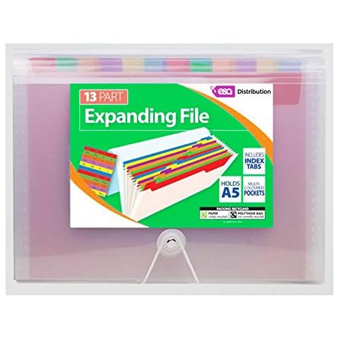 13 Part Expanding File Holds A5 Documents Multicolored Pocket Index Tabs & Card Cover