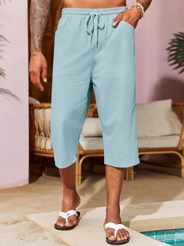 Runcati Mens Harem Capri Pants Casual Elastic Waist Cotton 3/4 Shorts Summer Beach Yoga Tapered Trousers2