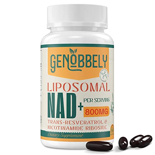 GENOBBELY 800 mg Liposomal NAD+ Supplement with Nicotinamide Riboside 200 mg, Trans-Resveratrol 100 mg - True NAD Supplement for DNA Repair, Healthy Aging, Brain Function - 60-Day Supply