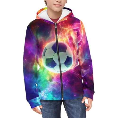 HUIACONG Galaxy Soccer Zip Up Hoodie for Teen Boys14-16 Kids Sweatshirt Novelty Football Long Sleeve Shirt Fall Clothes Girls Full Zipper Jacket Purple Hoodies Tops Sweaters