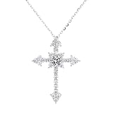 PAENENPH 14K White Gold Moissanite Cross Pendant Necklace,Dainty Moissanite Cross Chain Necklace for