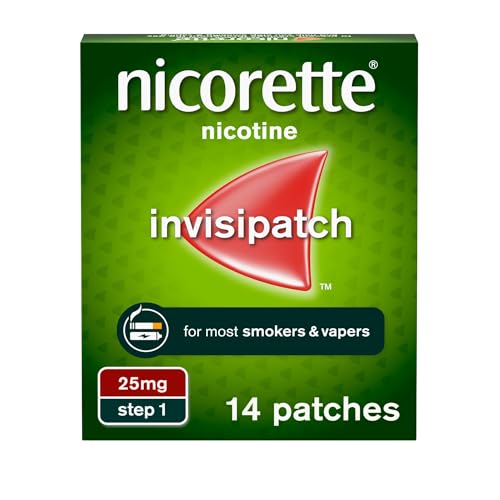 Nicorette InvisiPatch Nicotine Patches Step 1 25mg 14 count Effective and discreet Stop Smoking and Stop Vaping Aid Nicotine Patches to Beat Cravings & Withdrawal Symptoms(Quit Smoking or Vaping)