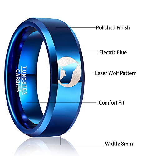 Meiling Lingmei 8Mm Mens Ring Tungsten Rings For Men Blue Wedding Bands Couple Ring Domed Promise Rings For Men Brushed Finish Comfort Fit Size 12 #TOP4
