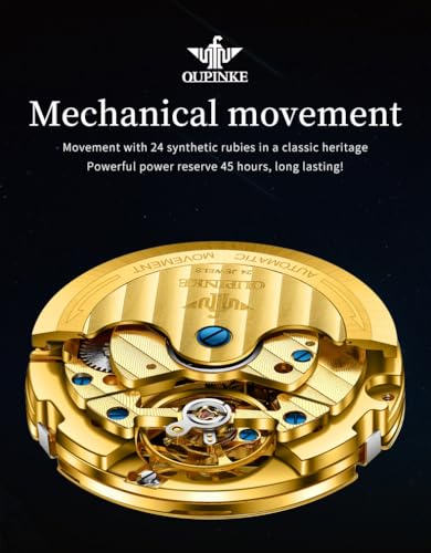 Image of OUPINKE Automatic Watch for Men Self Winding Skeleton Mechanical Luxury Tungsten Steel Bracelet Waterproof Date Day Wrist Watches