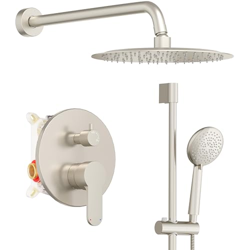Gabrylly Shower System Brushed Nickel, Slide Bar Shower Faucet Set with High Pressure 10