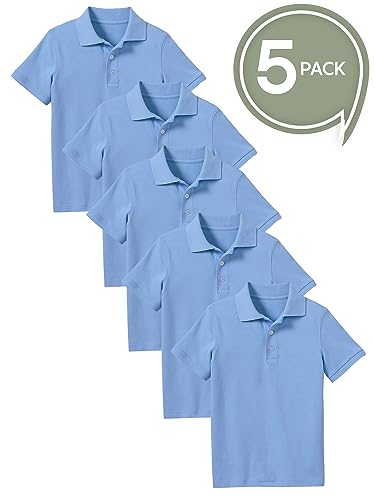 Image of Galaxy by Harvic Polo Shirt for Boys - 5 Pack School Uniform for Boys, Tagless Cotton Blend - Soft Comfortable Everyday Wear