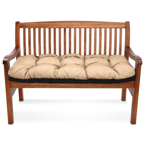 Amazinggirl Cojín para Banco Exterior 120x50 cm para Jardín Balancín & Muebles de Jardin - Cojin Banco Asiento Acolchado Cojines Grandes Cómodo Mullido Interior Exterior Beige