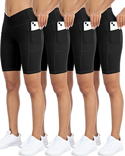 WHOUARE 4 Pack Biker Shorts With Pockets
