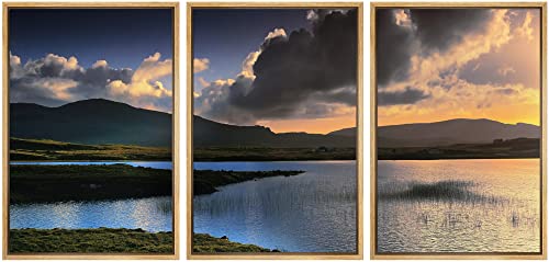 wall26 - 3 Piece Framed Canvas Wall Art - The Isle of Skye in Scotland, Great Britain UK - Modern Home Art Stretched and Framed Ready to Hang - 16"x24"x3 Natural