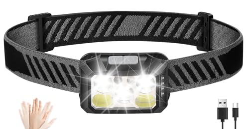 Diboniur Kopflampe Stirnlampe Dimmbar mit 10 Lichtmodi, Stirnlampe LED Wiederaufladbar, Sensor & Rotlicht, IPX5 Wasserdichte Leichtgewichtige Mini...