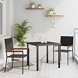FWIKDUN Moderne Garten Essgruppe mit Kissen 3 Stück Schwarz Poly-Rattan Tischgruppe für Terrasse und Balkon mit Sicherheitsglas und wetterfesten Polstern