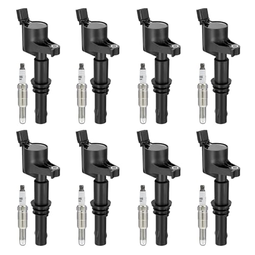 SYKRSS Set of 8 DG511/FD508 Ignition Coil Pack and SP546/SP515 Spark Plugs Compatible with Ford Expedition F150 F250 F350 Super Duty Compatible with Lincoln Navigator Mark LT 5.4L V8 Replaces 5C1584