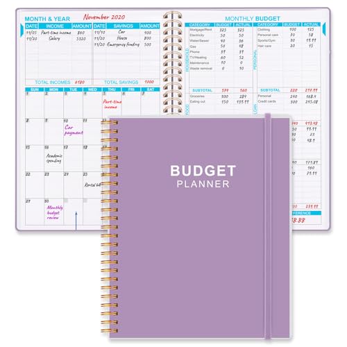 Budget Planner - Monthly Budget Book with Expense Tracker Notebook, Undated 12 Month Bill Organizer & Finance Planner to Manage Your Money, Account Book with Colorful Tabs, 8" x 9.5", Purple