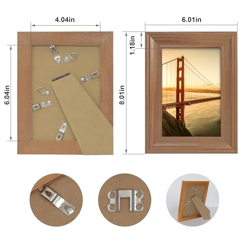 Image of iRahmen 4x6 Picture Frame Set of 4, Rustic Retro Photo Frame with Real Glass, Wood Farmhouse Style 4 x 6 Frames for Wall Mount and Tabletop Display