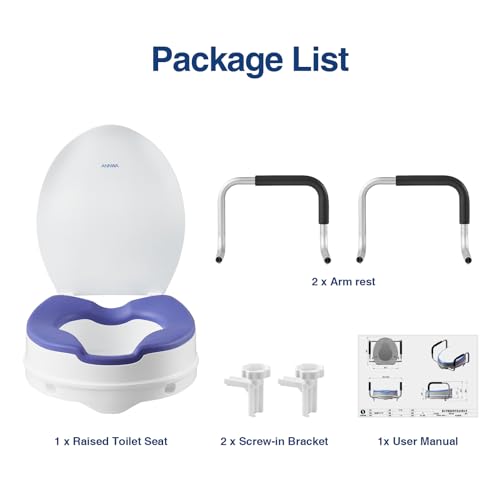 ANNWA Toilettensitzerhöhung für Erwachsene mit Armlehnen und Deckel, erhöhter Toilettensitz für Erwachsene, WC-Sitz mit Deckel, Toilette nach Operation (N1FYT16)