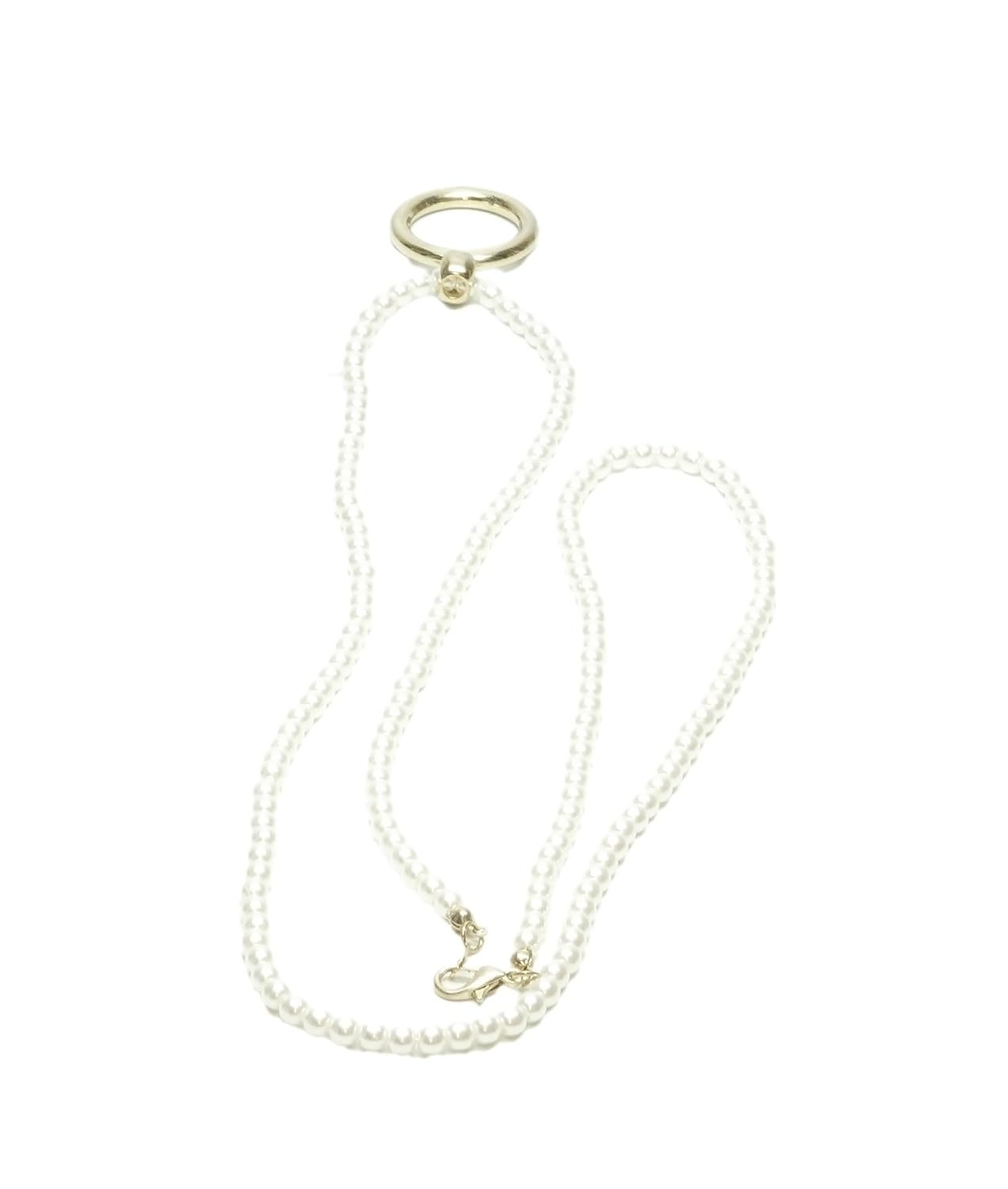 Giorgio Fedon Calabria White Pearls Eyeglass Chain with Gold Loop 27.5" Designer Sunglass Necklace Women?ÇÖs Eye Glasses Holder String