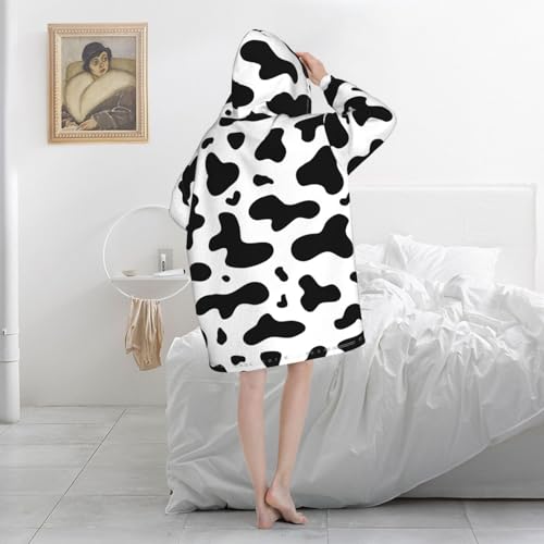 Sweat à capuche couverture vache en flanelle unisexe à poches