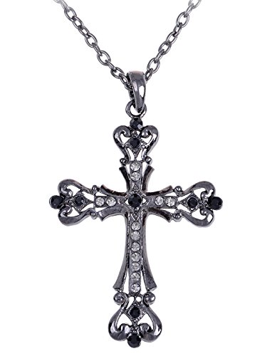 Alilang Womens Black Silver Clear Crystal Rhinestones Celtic Holy Cross Pendant Necklace