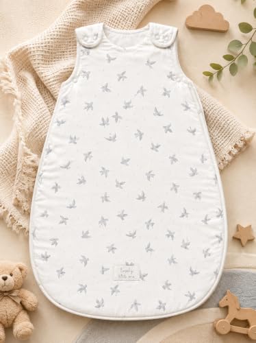 Image of TuddyBuddy Baby Cotton Wearable Quilted Sleeping Bag Blanket 1.5 Tog with 1 Way Zipper Closure | Ideal for Babies & Kids Hypoallergenic Fabrics | (Grey Birds AOP - White, 2-3 Years)