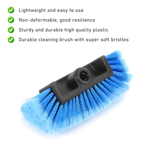 Sylvil Car Wash Brush Head, 10 Inch Automotive Wash Brush Head with Soft Bristles, Flow-Thru Dip Brush for Vehicle Boat RV Camper Truck Washing, Universal Car Accessories (Blue)