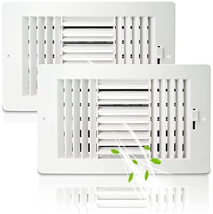 2 Pack Air Vent Cover Ceiling Register, FanGoFast Wall Vent 3-Way ABS Sidewall Ceiling Vent Covers Inlet w/Manual Adjuster for Home, Office, Bathroom, Toilet (10x6 Inch-Duct Opening)