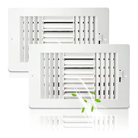 2 Pack Air Vent Cover Ceiling Register, FanGoFast Wall Vent 3-Way Plastic Sidewall Ceiling Vent Covers Inlet w/Manual Adjuster for Home, Office, Bathroom, Toilet (10x6 Inch-Duct Opening) Cover