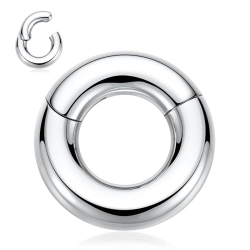 FUNLMO Septum Ring PA Piercing Jewelry Ear Weights for Stretched Ears 316L Surgical Steel 12G 10G 8G 6G 4G 2G 0G 00G Hinged Large Gauge Clicker Segment Ring