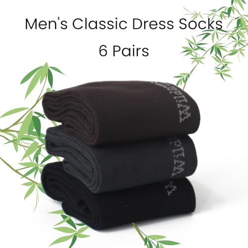 Wildarms Mens Dress Socks, 6 Pairs Soft Breathable Viscose from Bamboo Rayon Sock, Classic Mid Calf Socks for Men3