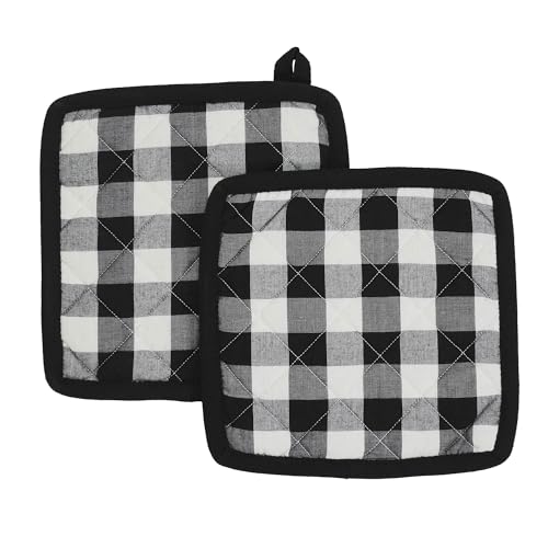 VHC-Brands-Cotton-Pot-Holder-Set-of-2-Heat-Resistant-Kitchen-Potholders-Annie-Buffalo-Check-Collection-Square-8x8-Country-Black-White-Checkered VHC Brands Cotton Pot Holder Set of 2 Heat Resistant Kitchen Potholders Annie Buffalo Check Collection Square 8×8 Country Black White Checkered