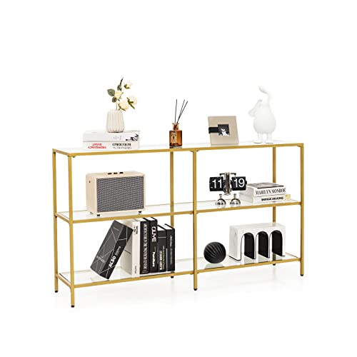 Giantex 51.5” Console Table 3-Tier - Glass Entryway Table, Long Couch Table With Tempered Glass Shelf & Gold Steel Frame, Entry Table, Narrow Foyer Table For Hallway, Living Room Sofa Side Table #TOP27