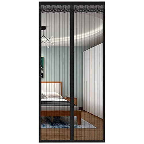 Fly Grille Magnetic Curtain for Doors 110 x 190 cm Magnetic Fly Curtain Mosquito net, car Closed, Foldable, for Doors/Patio Black