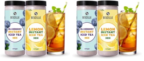 Image of Bevzilla Blueberry & Lemon Instant Ice Tea Powder - 400g x 2 | Cool & Refreshing | Instant Summer Iced Tea Drink (Pack of 2)