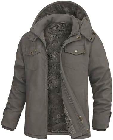 Lonya Winterjacke Herren Warm Fleece Militär Gefüttert Jacke Feldjacke | Fleece Gefüttert, Baumwolle, Winddicht, Cargo Taschen, Abnehmbare Kapuze, Rippbündchen, Winterparka, Überga
