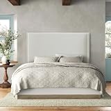 Presentastic Boucle Queen Upholstered Bed Frame with 53" Tall Wingback Headboard, Cream White Platform Bed Frame Queen Size, No Box Spring Needed, Strong Wood Slat Support, Noise-Free, Easy Assembly