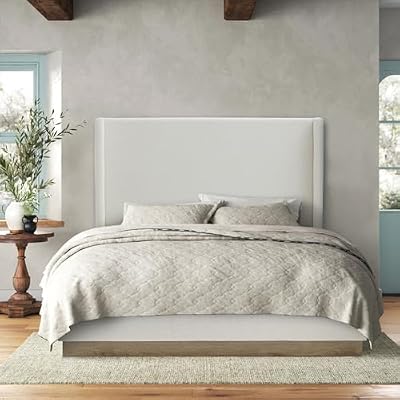 Presentastic Boucle Queen Upholstered Bed Frame with 53" Tall Wingback Headboard, Cream White Platform Bed Frame Queen Size, No Box Spring Needed, Strong Wood Slat Support, Noise-Free, Easy Assembly