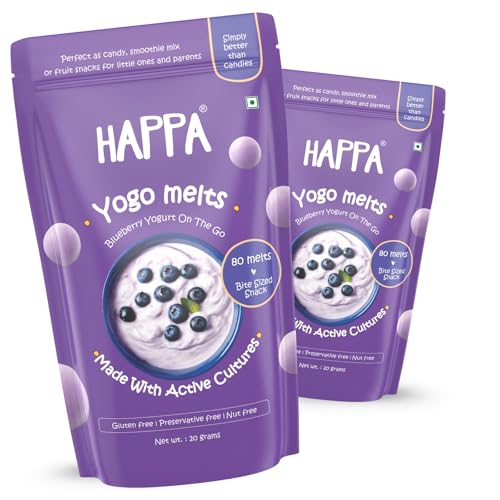 Image of Happa Blueberry Yogurt Melts | Real Greek Yogurt Candy for Babies, Kids & Adults | No Added Colours, No Artificial Flavours | Melt-in-Mouth | 8M+ | Single Ingredient | 20g Pack of 2