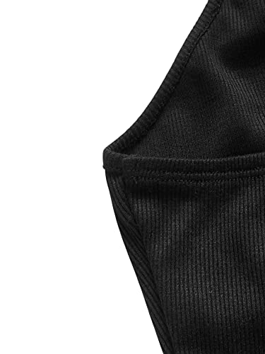 Verdusa Women's Fringe Trim V Neck Sleeveless Ribbed Crop Cami Top Black M #TOP2