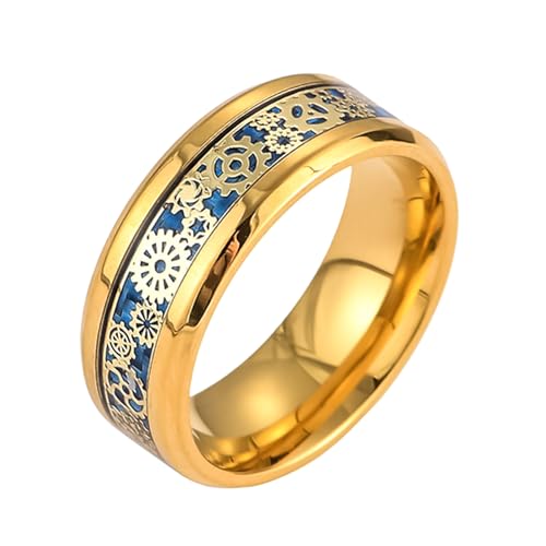 スチームパンク&ロータリーインスパイアドギアチタンスチールリング - シルバー/ゴールド / ブラック指輪のサイズ28号(US13)