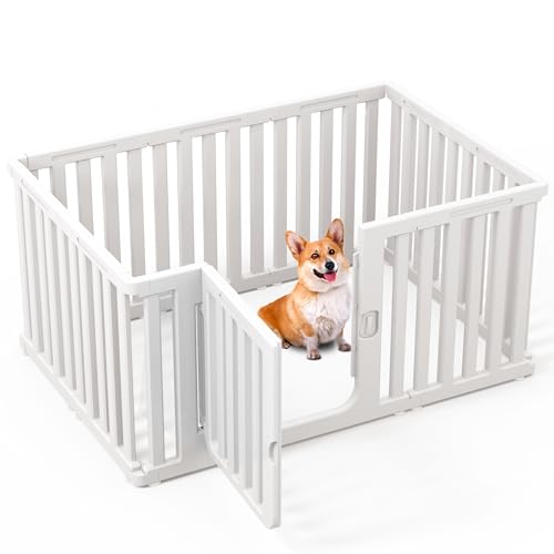 Anywish Plastic Dog Playpen for Indoor Outdoor, 9-Panel Portable Pet Play Pen, Puppy Playpen with Secure Locking Door Keep Pets Secure, Easy Assemble and Fold