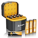 anegine Rechargeable AA Lithium Batteries with 12-Slot Charger, 12-Pack 1.5V 3600mWh Li-ion, 2000+ Cycles, Double A Batteries for Blink Outdoor Camera, Yellow