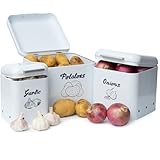 Potato Onion Garlic Storage Bin with Lid - Square - Set of 3 - Kitchen Pantry Organizer and Tin...